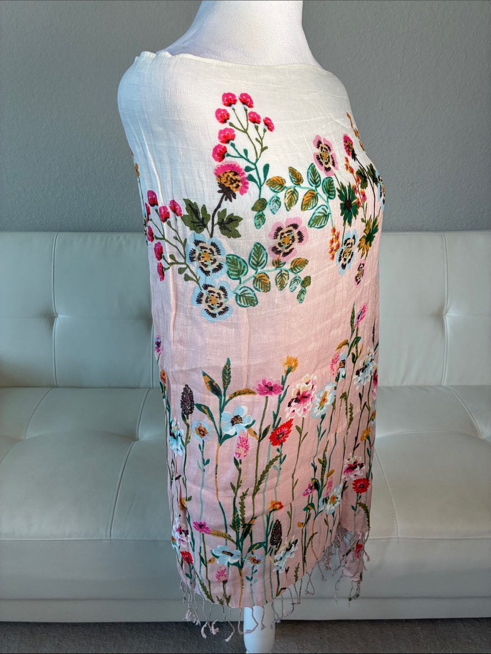 Spartina Floral Light Pink Ombre Shawl with Fringe - Picture 2 of 13
